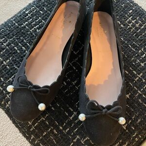 Kate Spade Black Flats with Pearl Accent